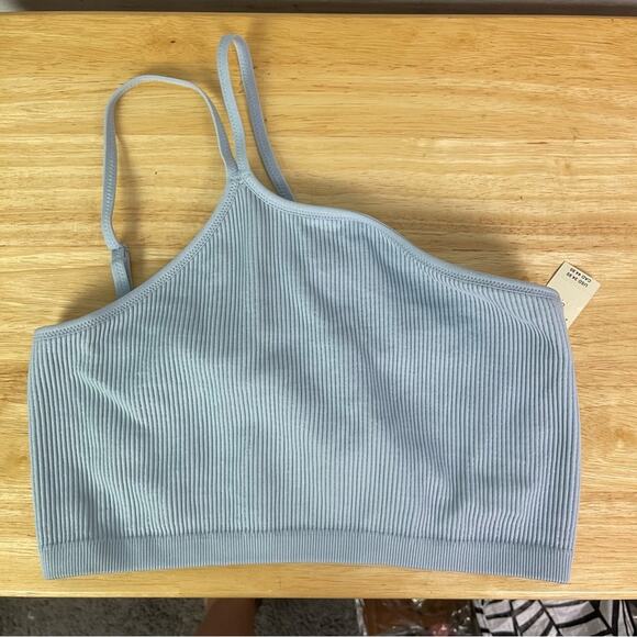 Aerie One Shoulder Ribbed Crop Top Light Blue Size Large - Picture 1 of 4